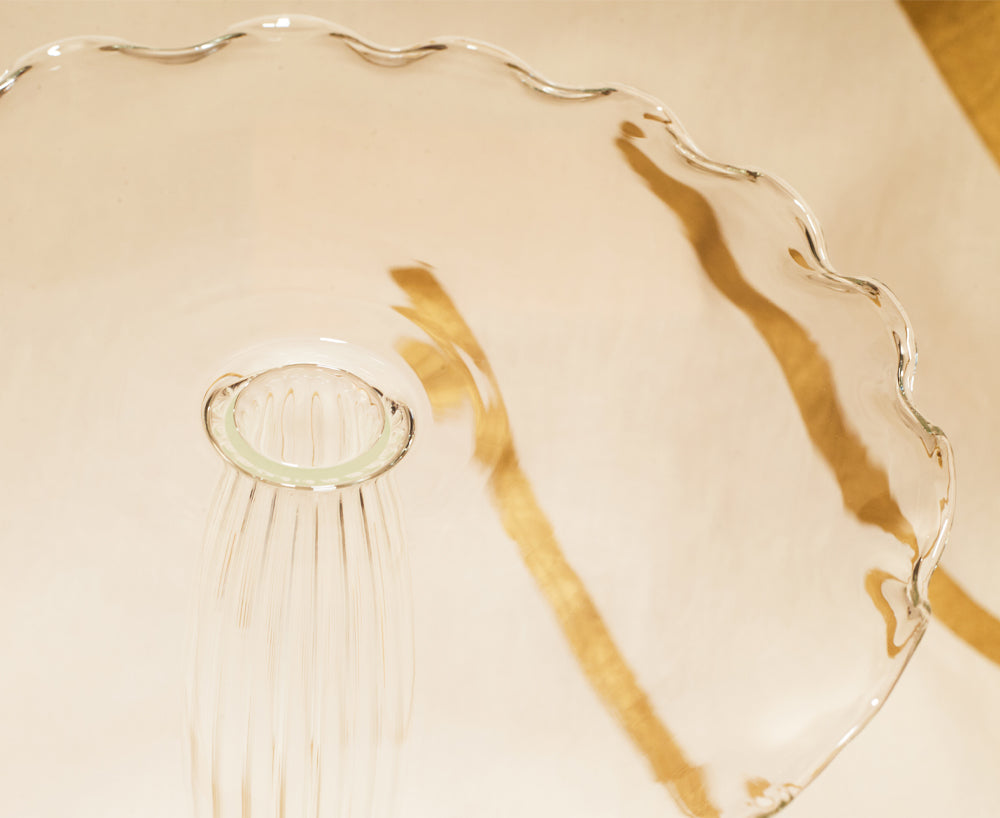 Clear Handblown Glass Cake Stand, 25cm