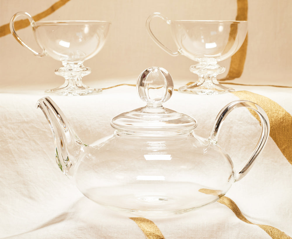 Clear Handblown Glass Low Teapot, 22cm