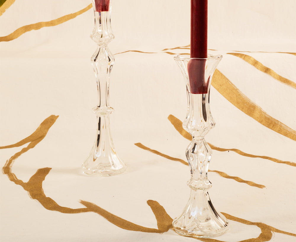 Clear Handblown Glass Candlestick, Small 23cm