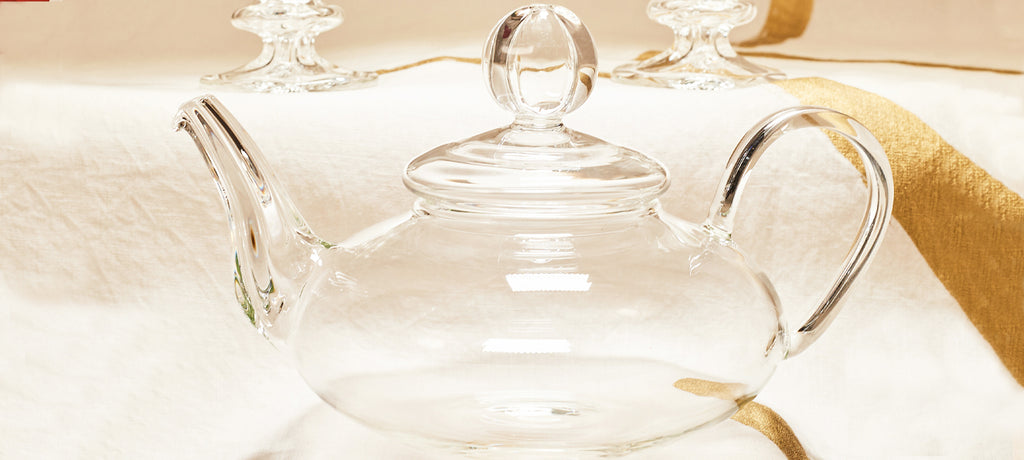 Clear Handblown Glass Low Teapot, 22cm