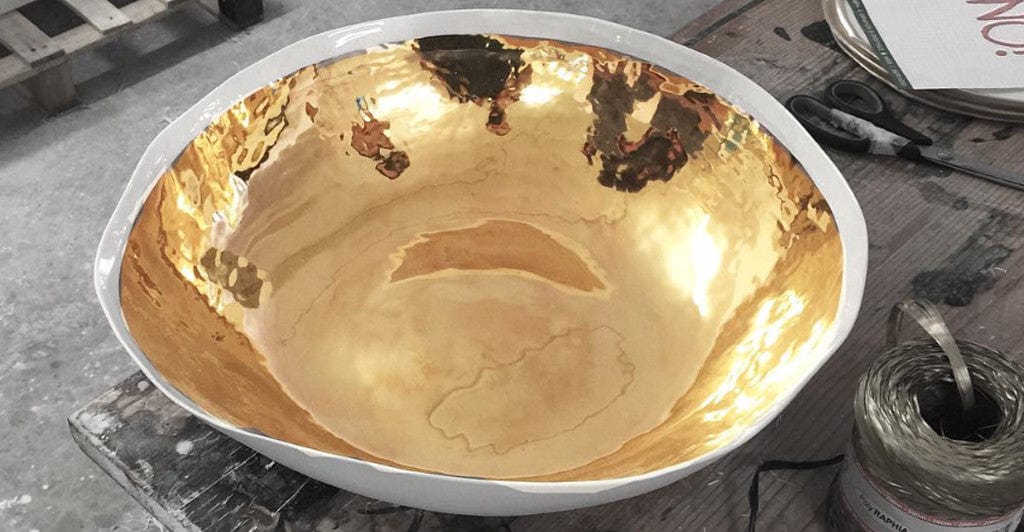 Handmade Extra Large Salad Bowl with Gold Glaze, 43cm