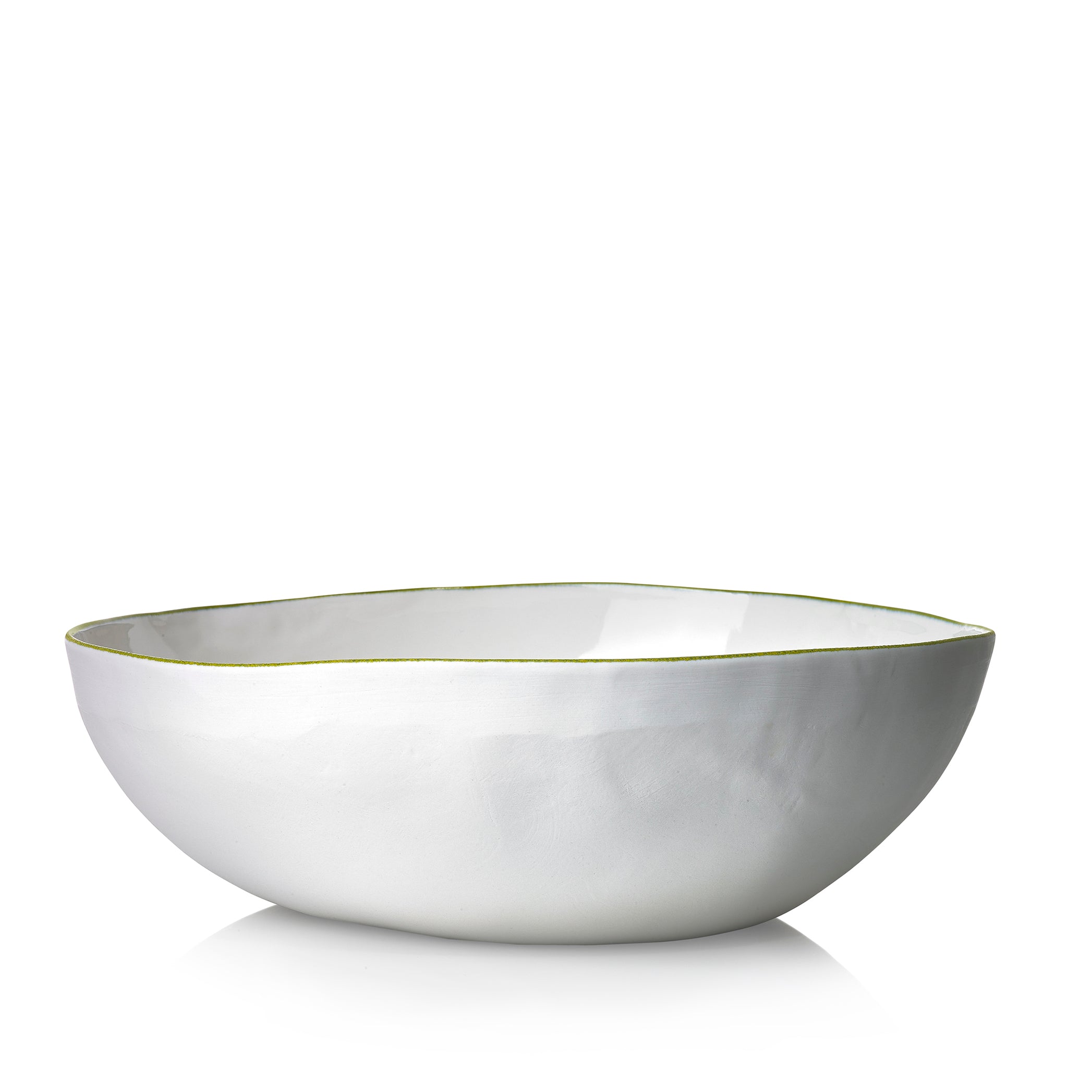 Summerill & Bishop Handmade 30cm Porcelain Medium Salad Bowl with Green Rim