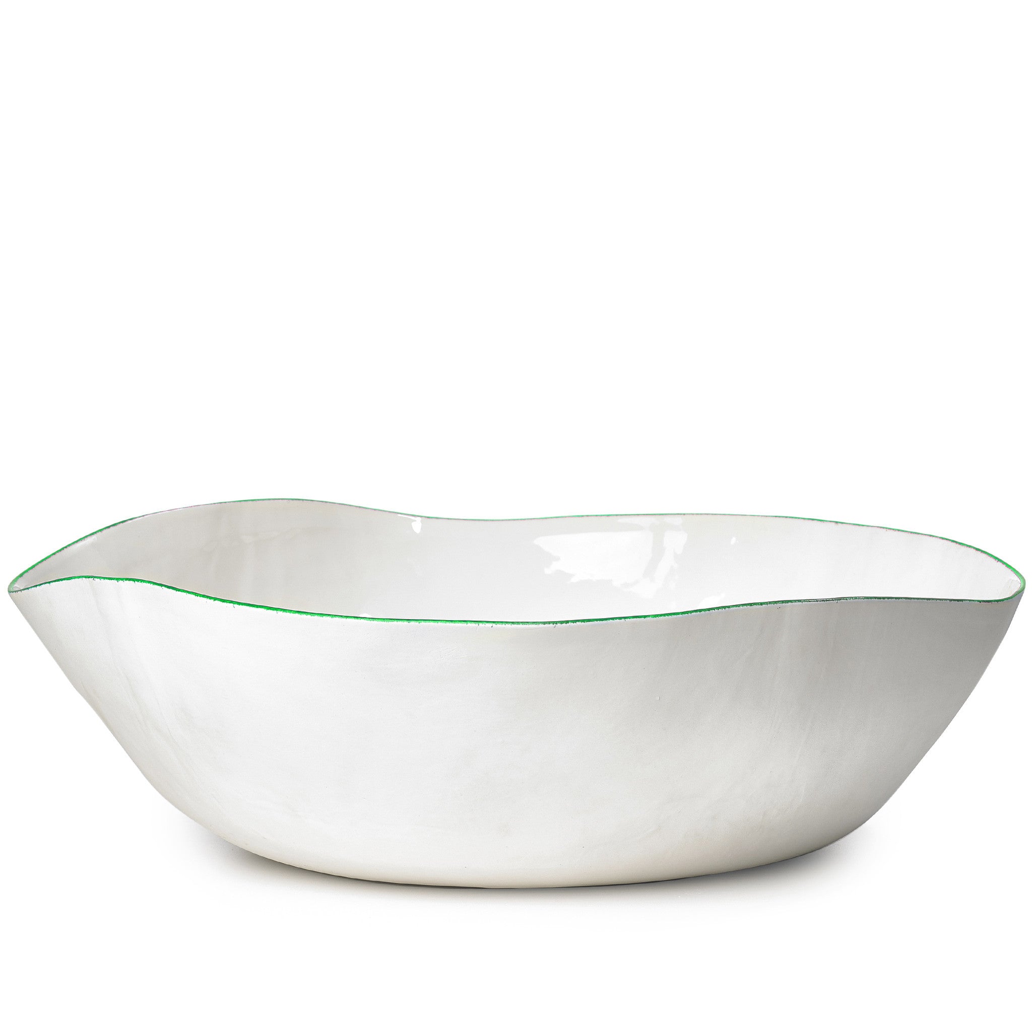 Summerill & Bishop Handmade 43cm Porcelain Extra Large Salad Bowl with Green Rim