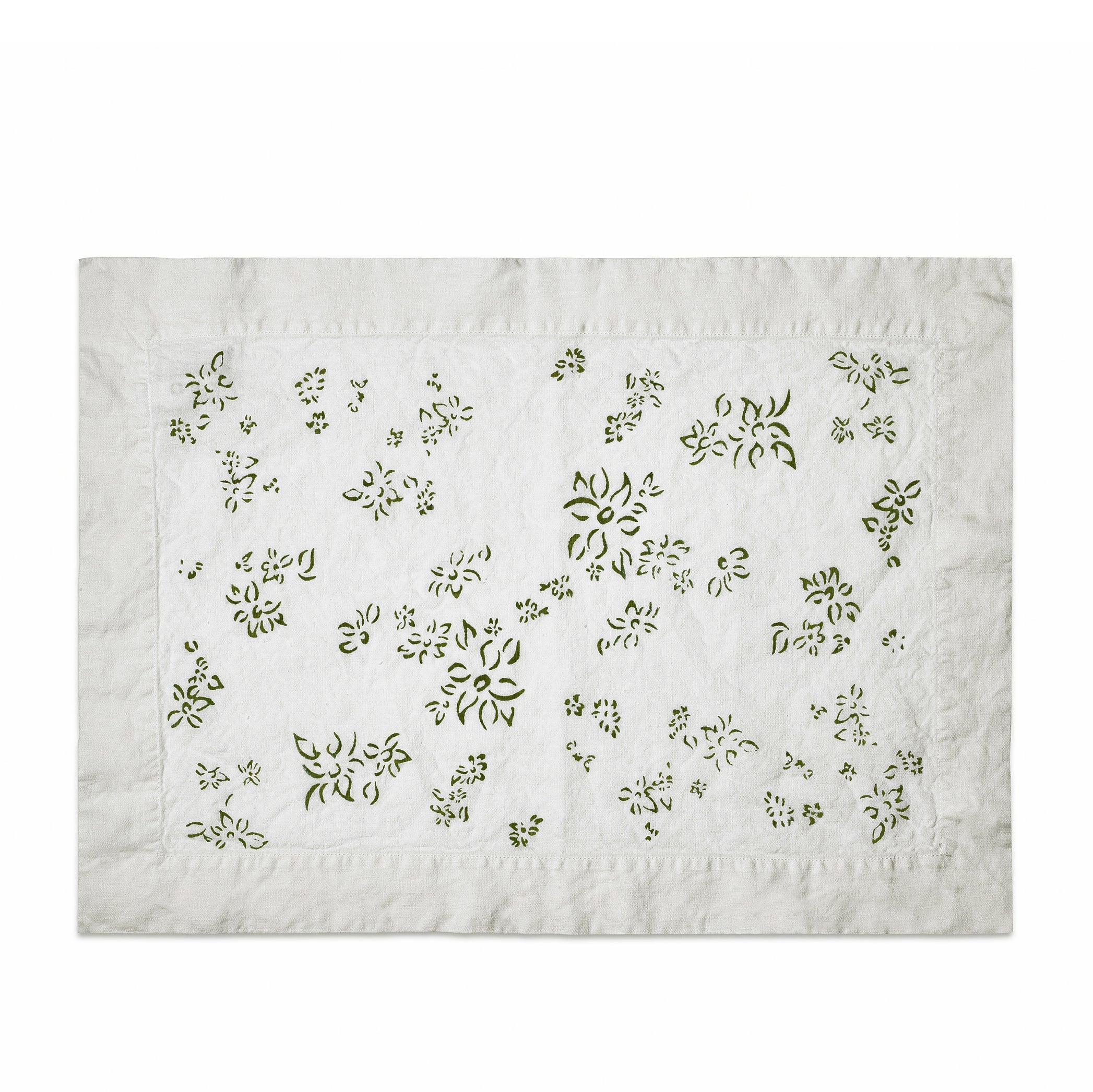 Bernadette's Hand Stamped Falling Flower Linen Placemat in Avocado Green