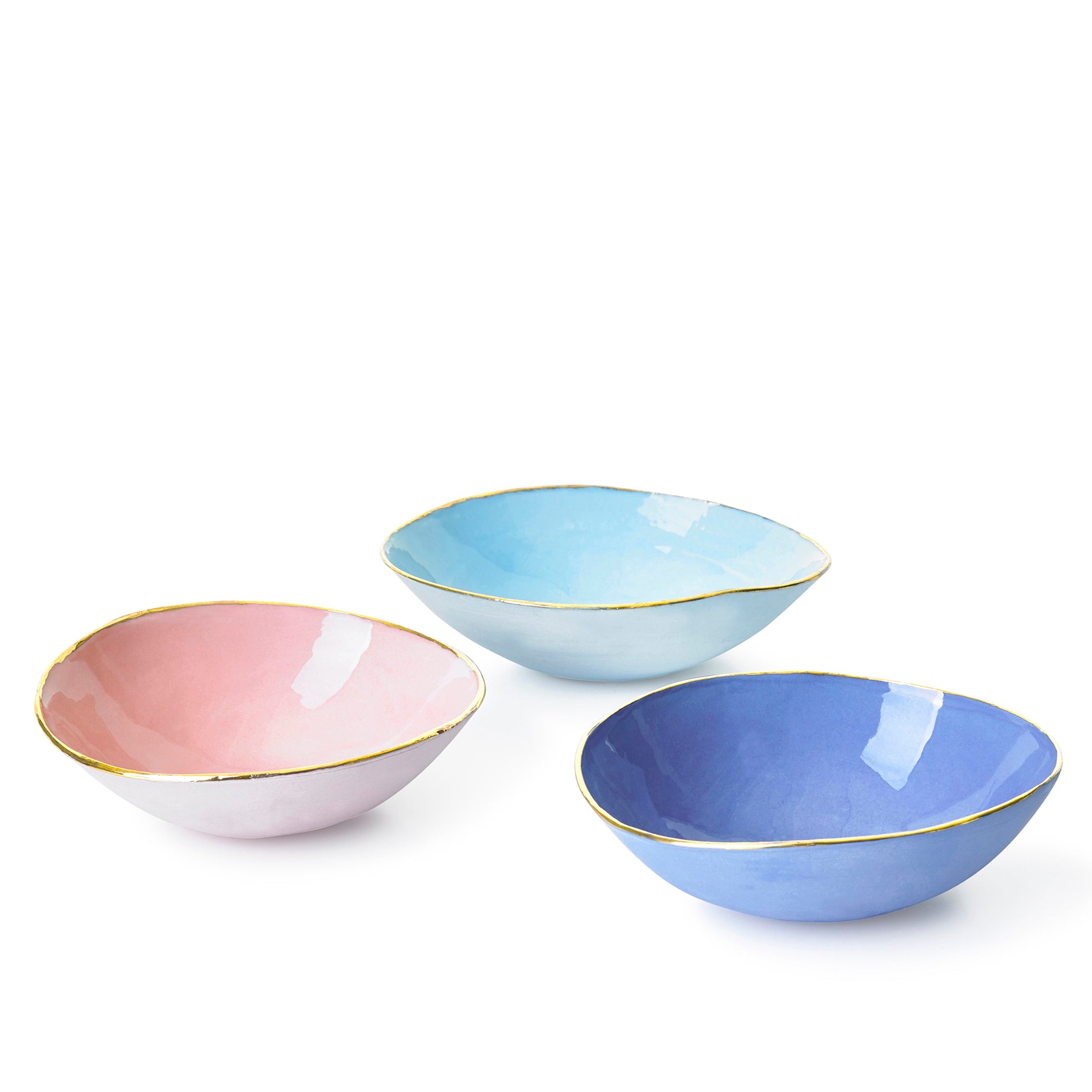 Light Blue Ceramic Bowl with Gold Rim, 16cm