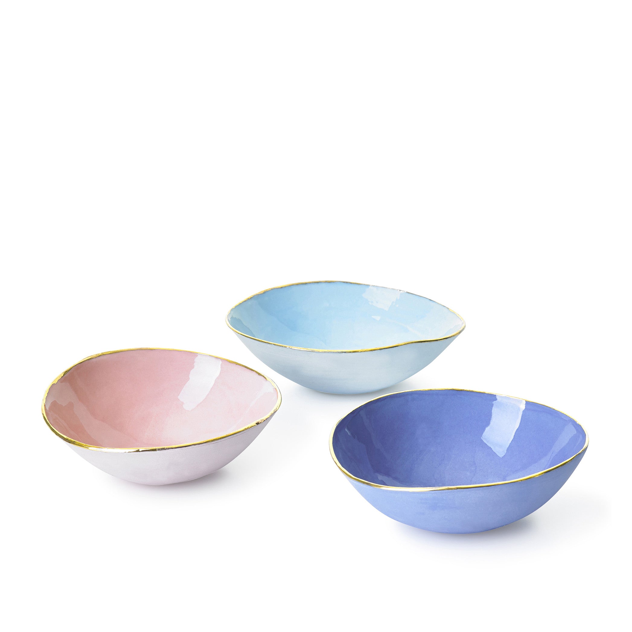 Light Blue Ceramic Bowl with Gold Rim, 10cm