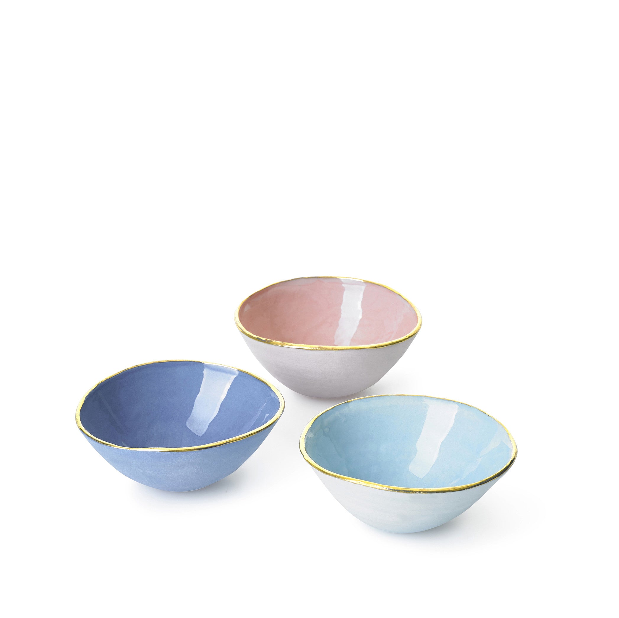 Small Blue Ceramic Bowl with Gold Rim, 6cm