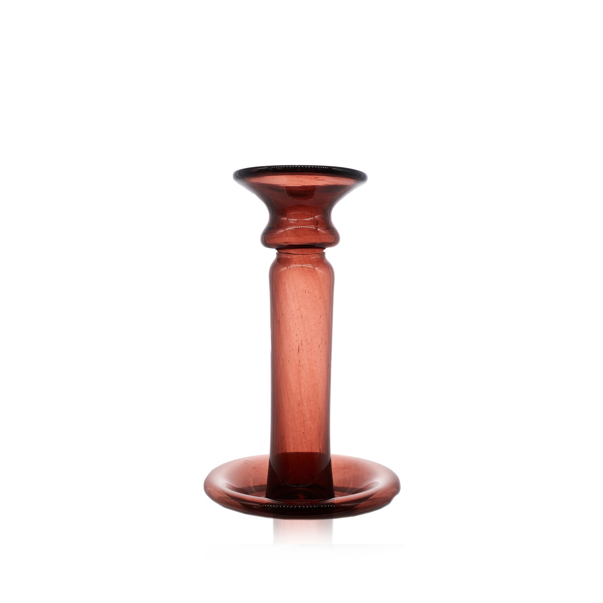 Handblown Large Glass Candlestick in Raspberry Red, 20cm