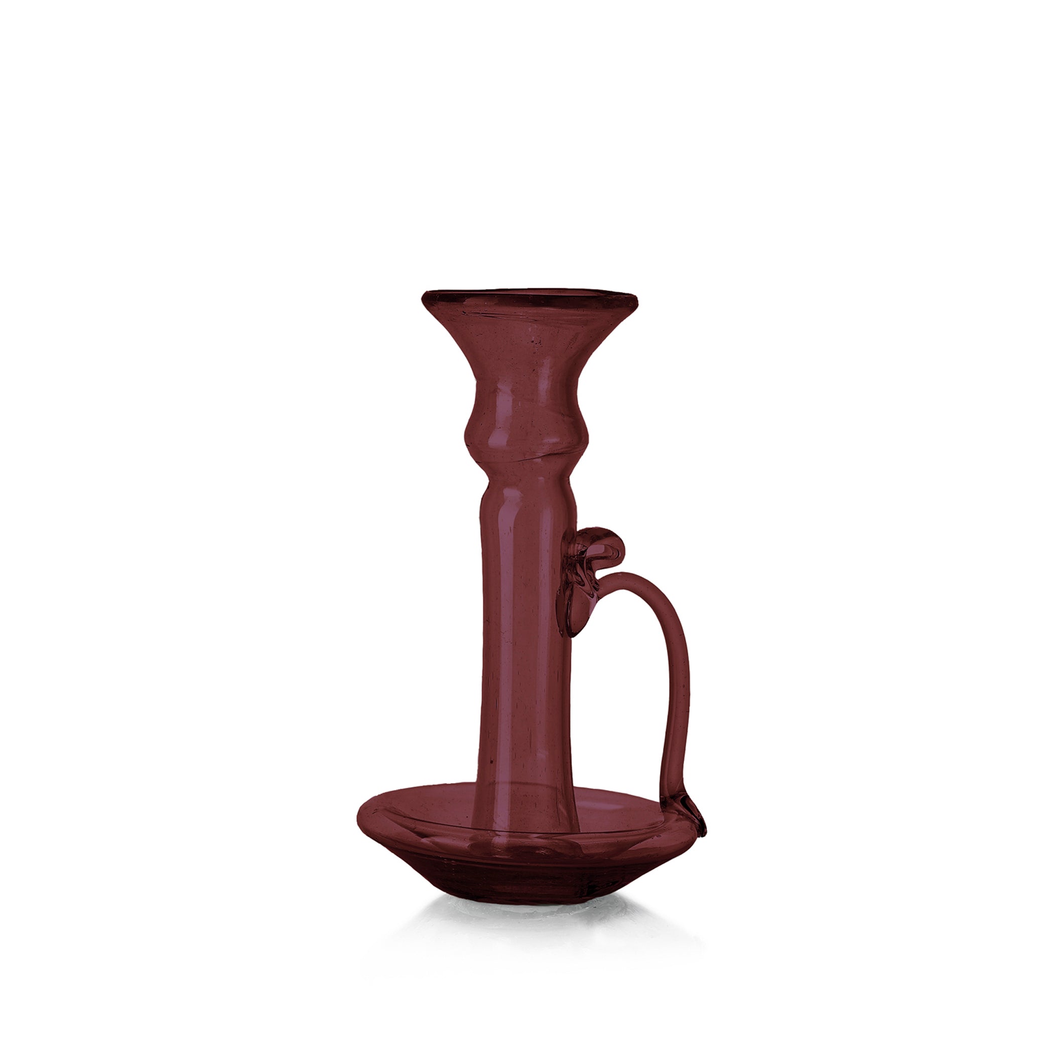 Handblown Glass Candlestick with Handle in Raspberry Red, 20cm