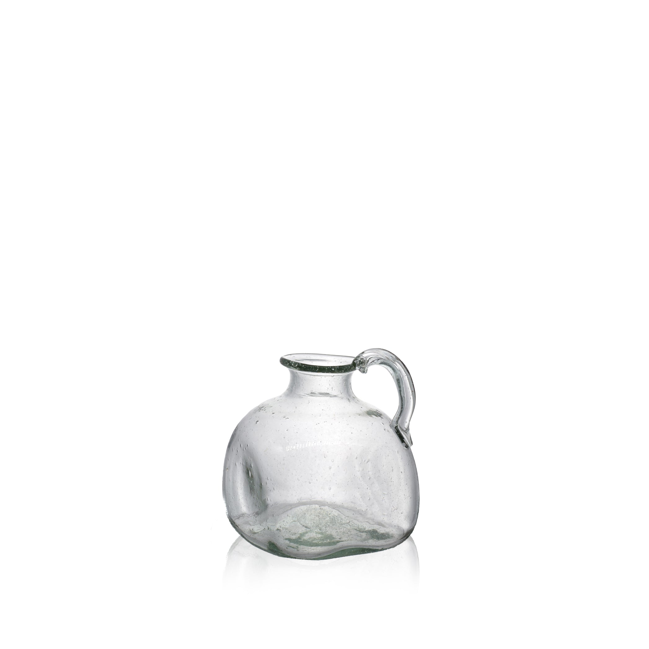 Handblown Glass Square Vase with Handle in Clear, 10cm