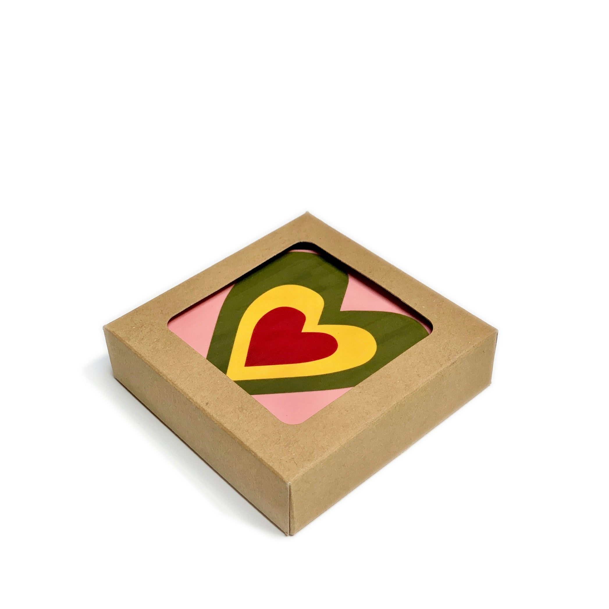 Set of Six Heart Cork-Backed Coasters in Mixed Colours