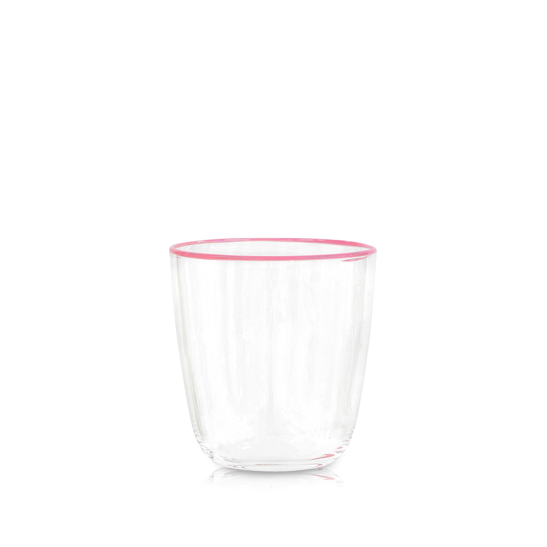 Handblown Clear Bumba Glass with Rose Pink Rim, 30cl