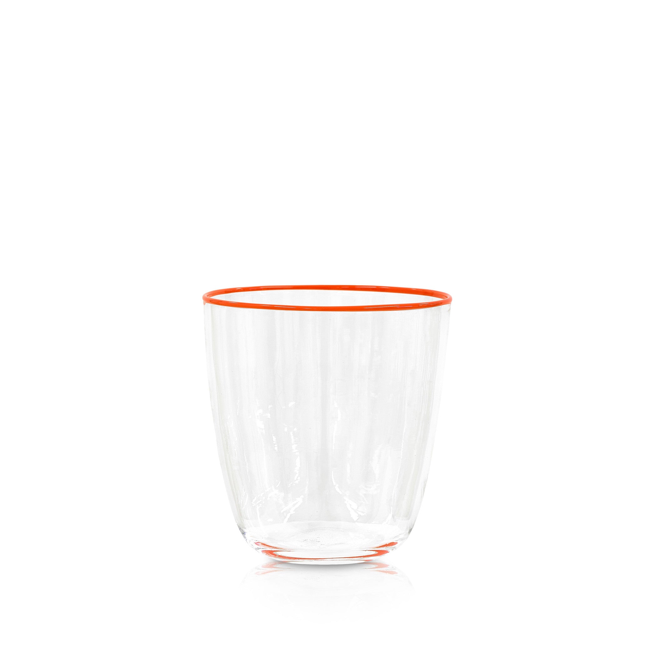 Handblown Clear Bumba Glass Tumbler with Orange Rim, 30cl