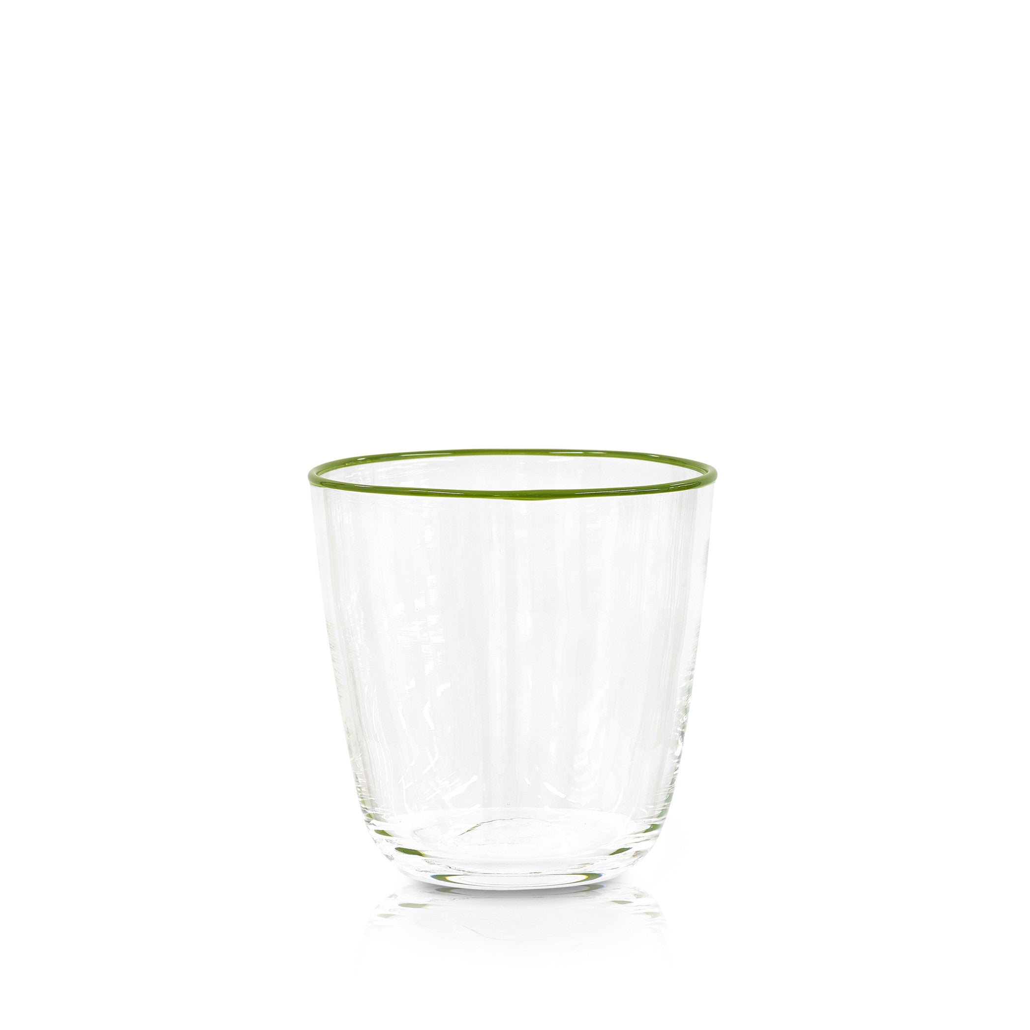Handblown Clear Bumba Glass with Apple Green Rim, 30cl