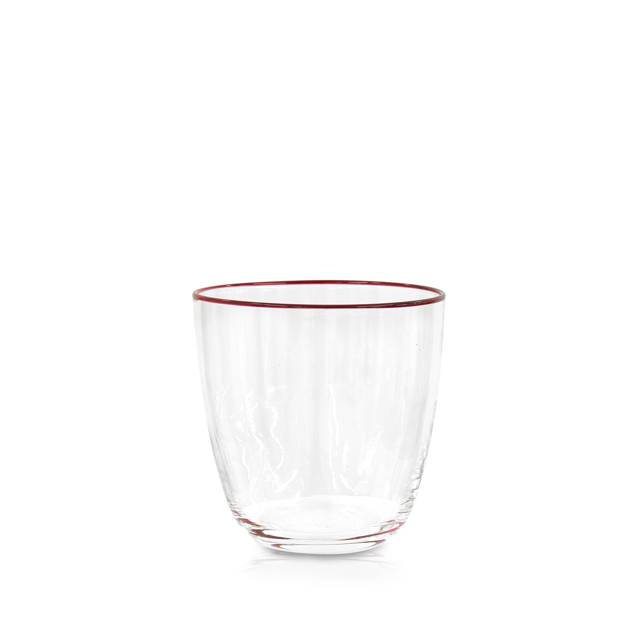 Handblown Clear Bumba Glass with Claret Red Rim, 30cl