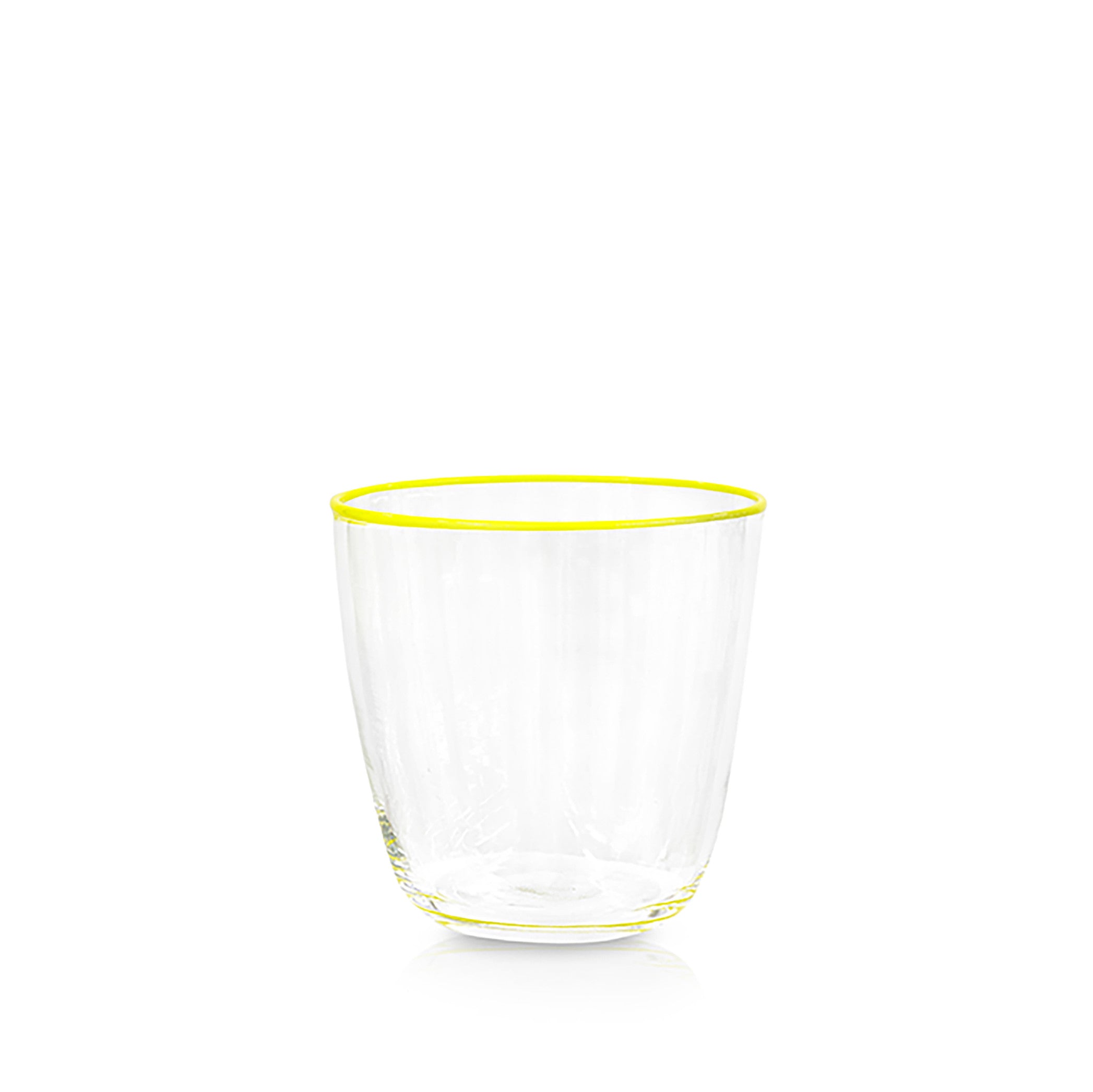 Handblown Clear Bumba Glass Tumbler with Lemon Yellow Rim, 30cl