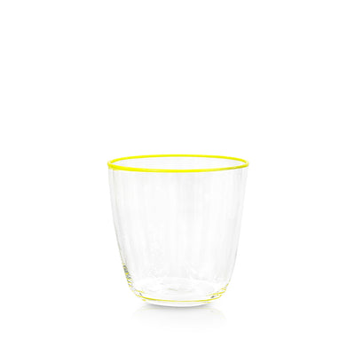 Handblown Clear Bumba Glass with Lemon Yellow Rim, 30cl