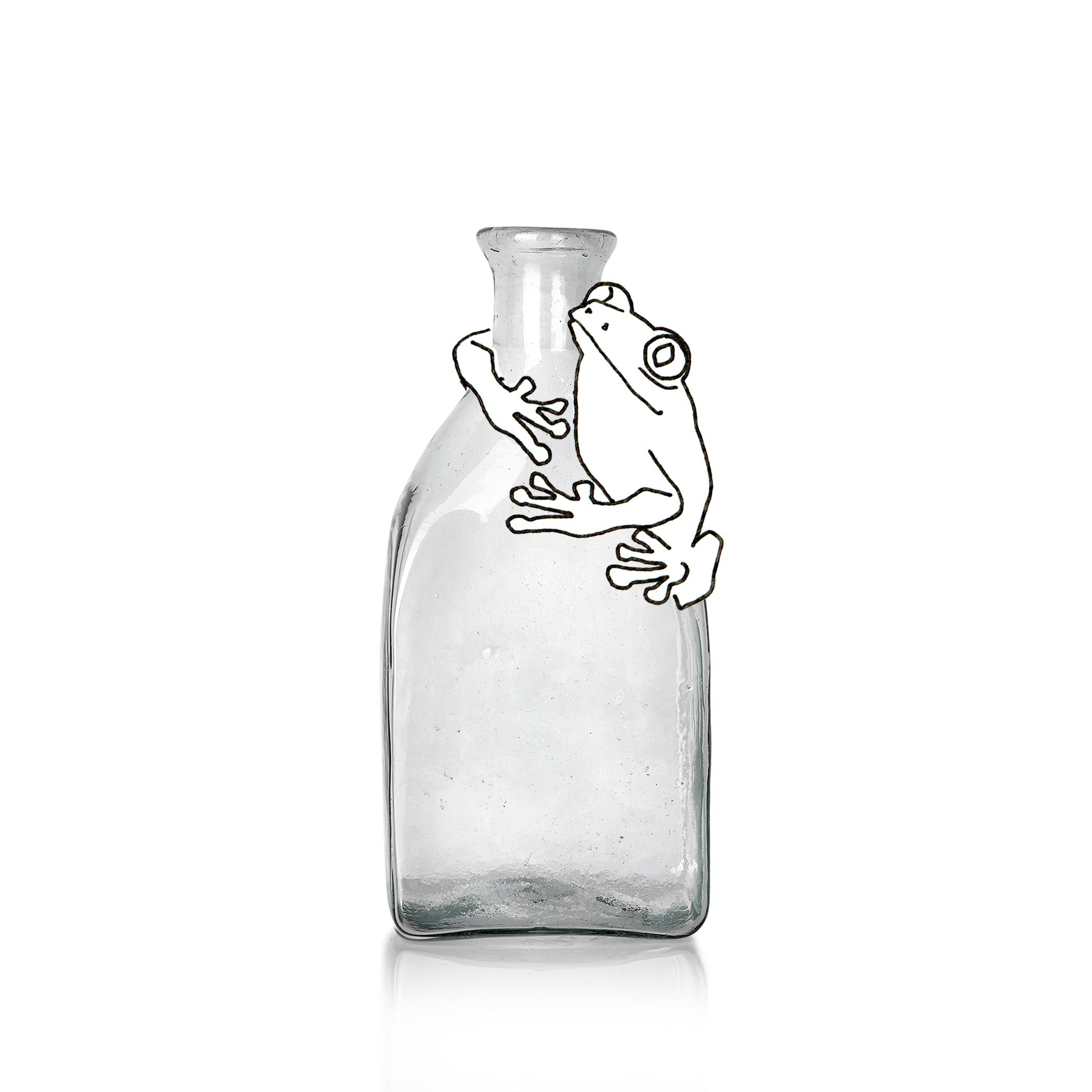 Handblown Large Glass Square Carafe in Clear, 25cm