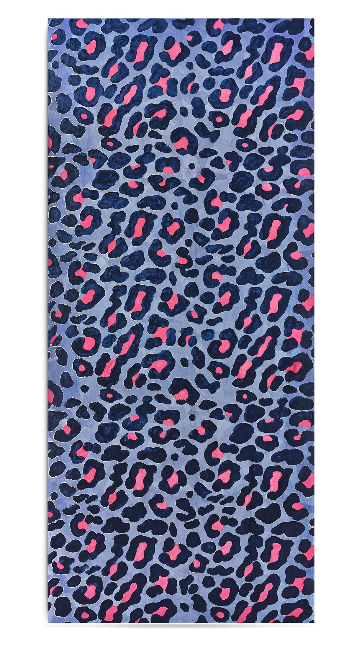 Fierce Leopard Linen Tablecloth in Powder Blue with Fuchsia Pink And Ink Blue Spots