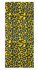 Fierce Leopard Linen Tablecloth in Lemon Yellow with Powder And Midnight Blue Spots