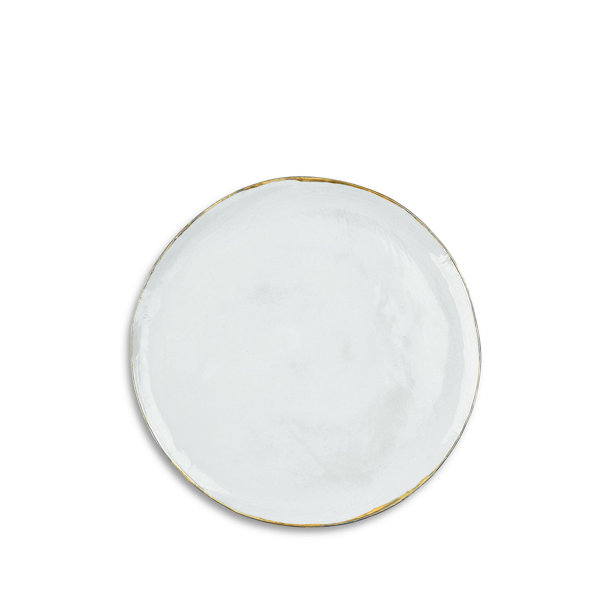 Medium Light Blue Ceramic Plate with Gold Rim, 28cm