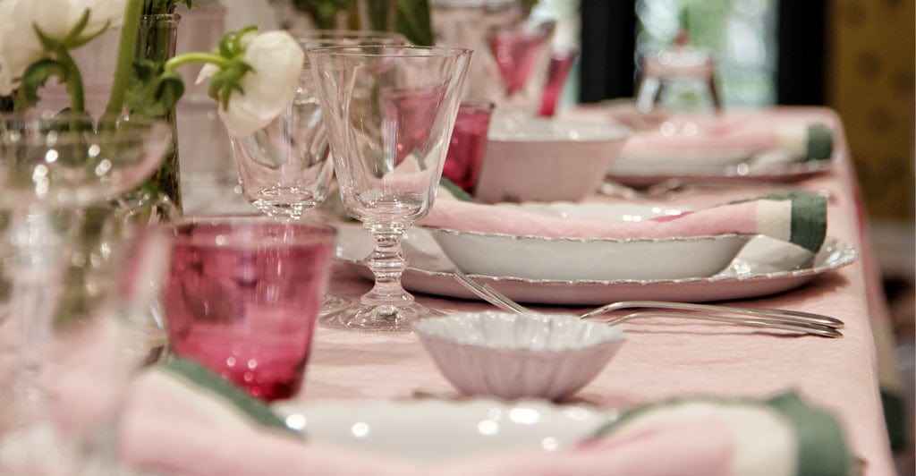 Summerill & Bishop x Lisou Heart Linen Napkin in Petal Pink and Forest Green, 50x50cm