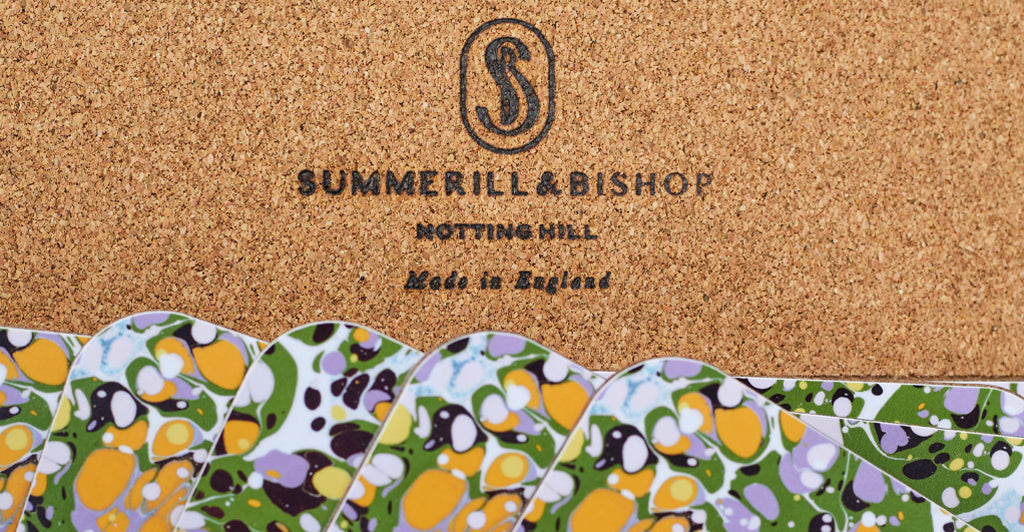 S&B 'Marble' Cork-Backed Placemat in Green, Rose Pink & Orange, 29 x 38cm