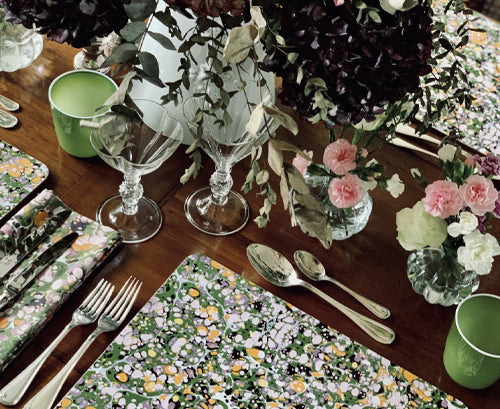 S&B 'Marble' Cork-Backed Placemat in Green, Rose Pink & Orange, 29 x 38cm