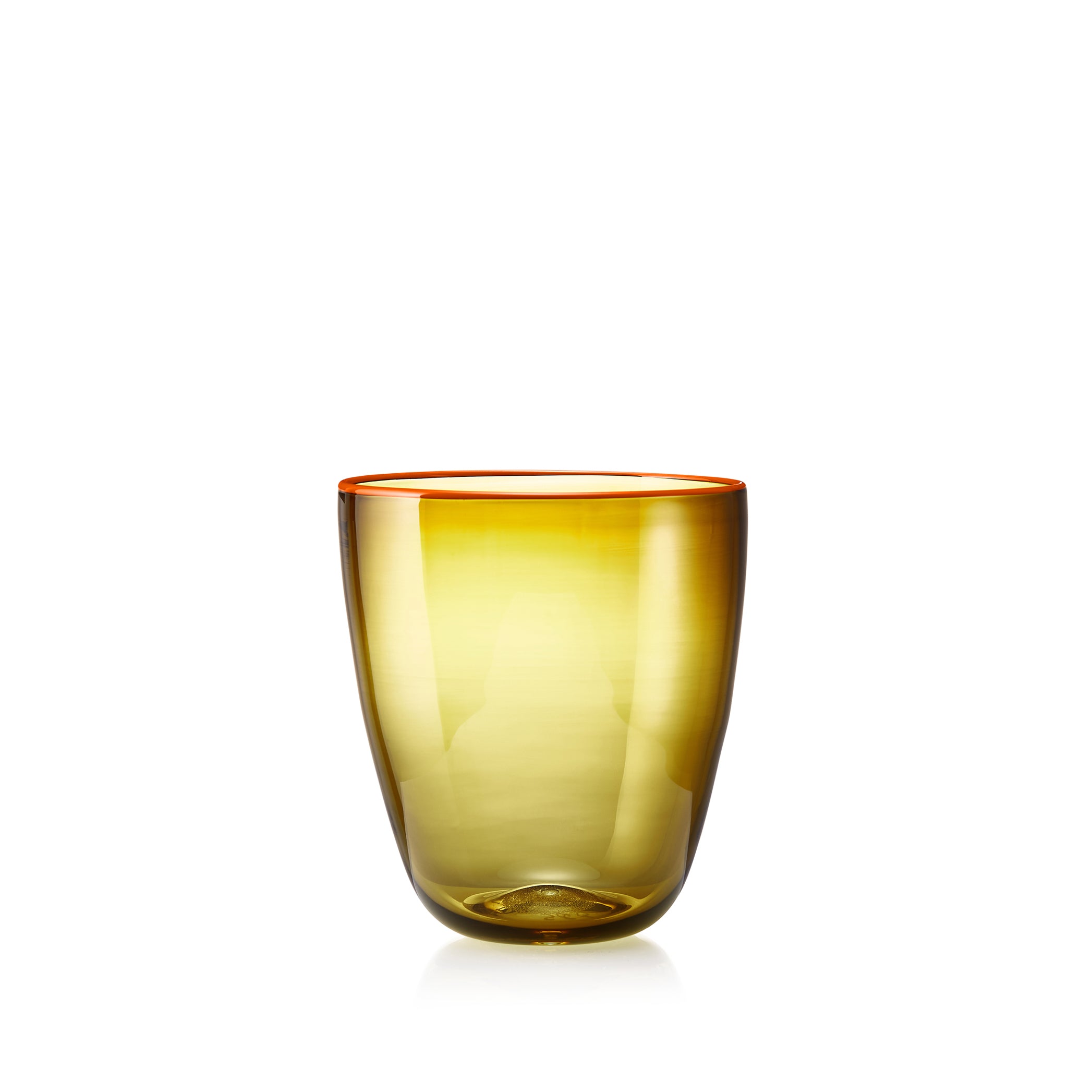 Handblown Bumba Glass in Moss Green with Orange Rim, 30cl