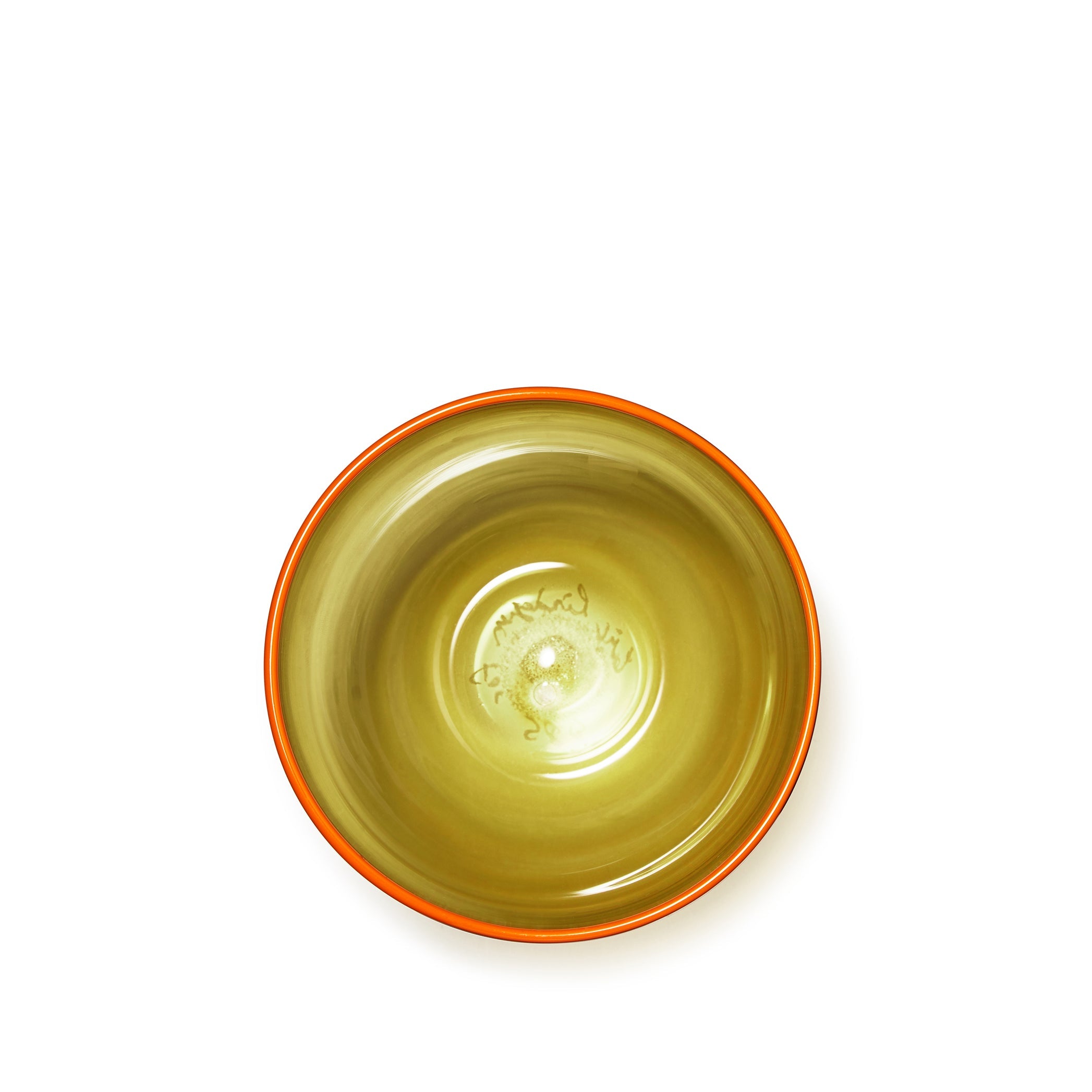 Handblown Bumba Glass in Moss Green with Orange Rim, 30cl