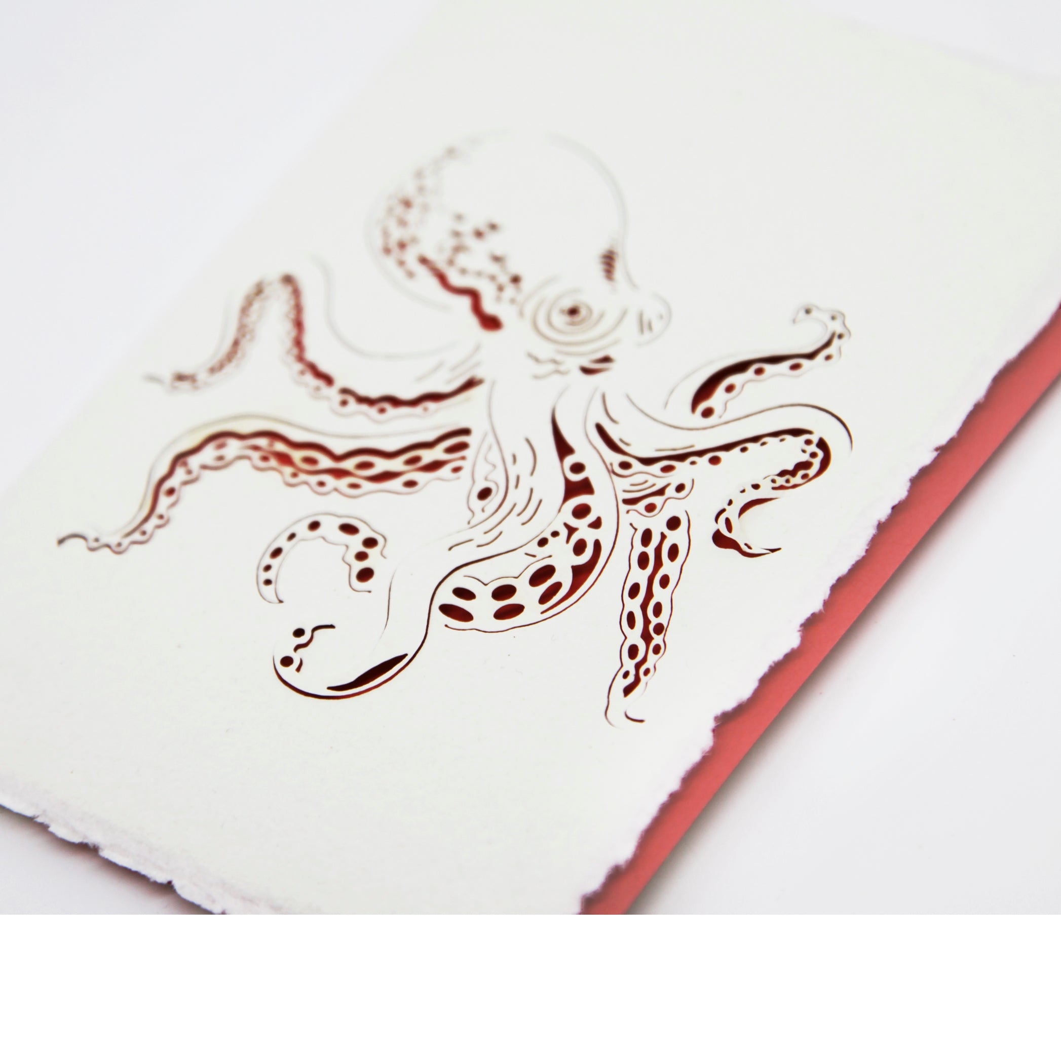 Handmade Paper Greeting Card with Octopus, 15cm x 10cm