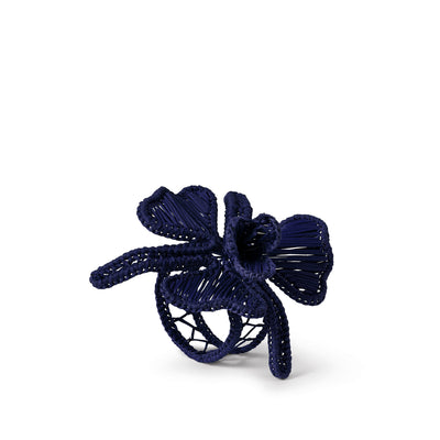 Handwoven Orchid Napkin Ring in Dark Blue