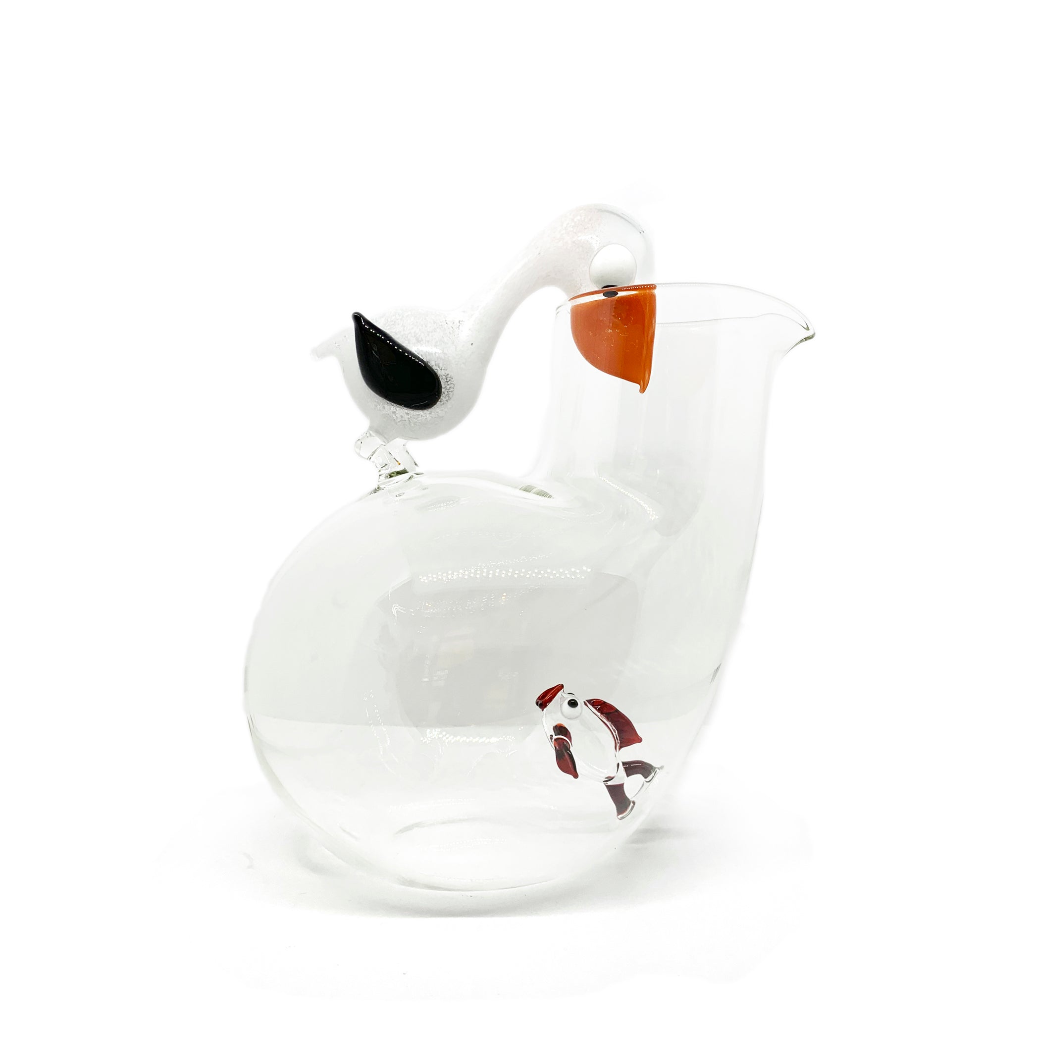 Handblown Glass Pelican and Fish Jug, 25cm