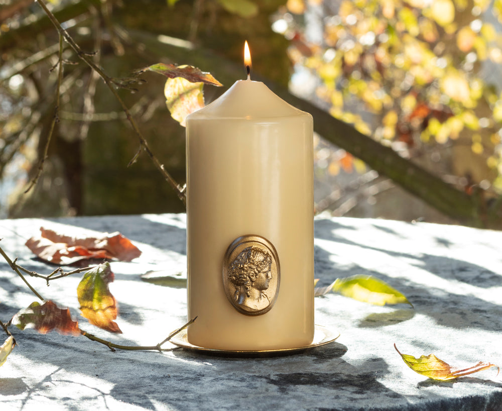 'Madame de Pompadour' Cameo Pillar Candle in Stone by Trudon, 15cm