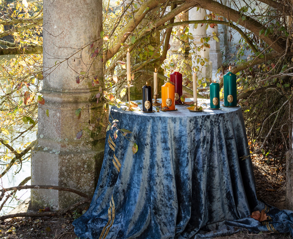 'Madame de Pompadour' Cameo Pillar Candle in Burgundy by Trudon, 15cm