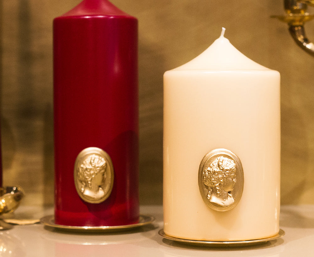 'Madame de Pompadour' Cameo Pillar Candle in Stone by Trudon, 15cm