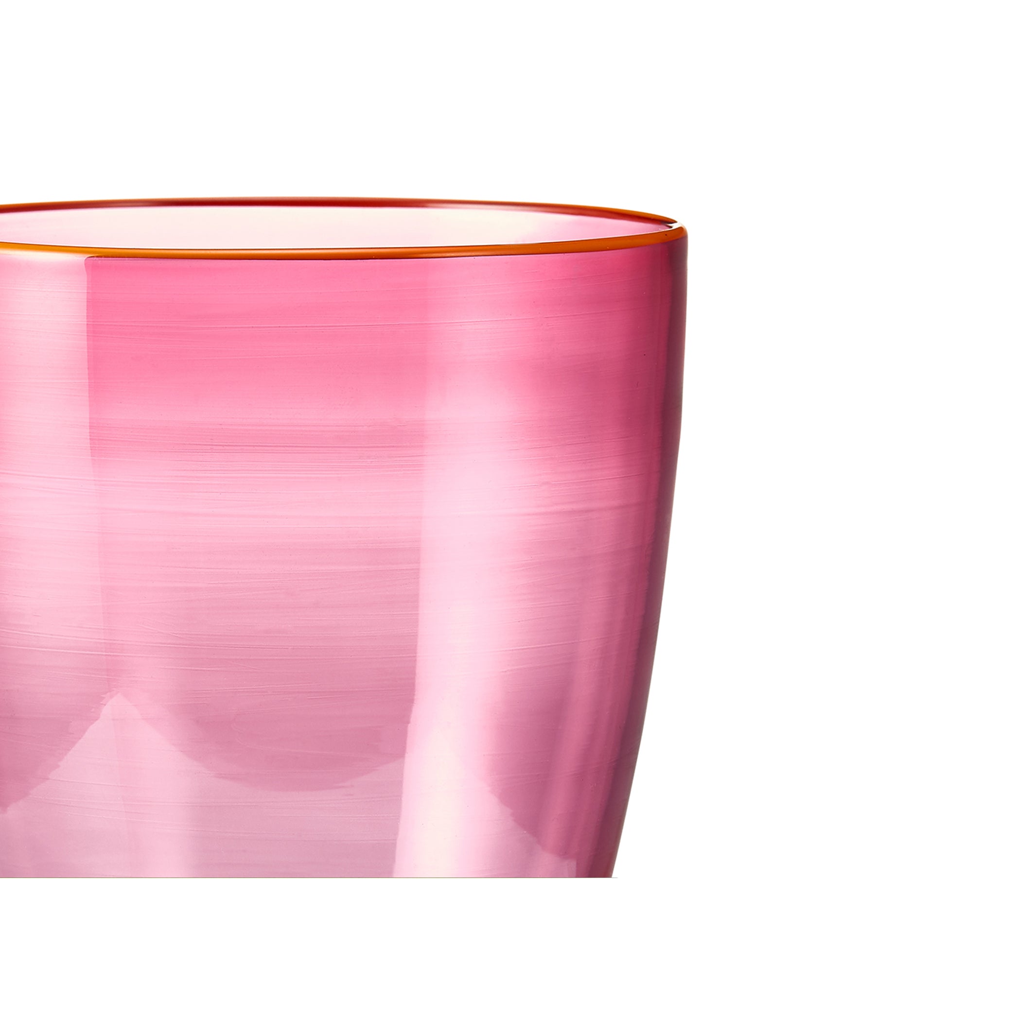 Handblown Bumba Glass in Fuchsia Pink with Orange Rim, 30cl