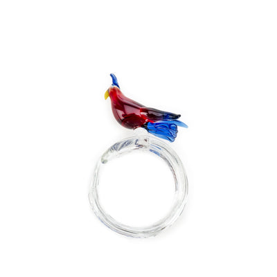 Handblown Glass Tropical Bird Napkin Ring in Red