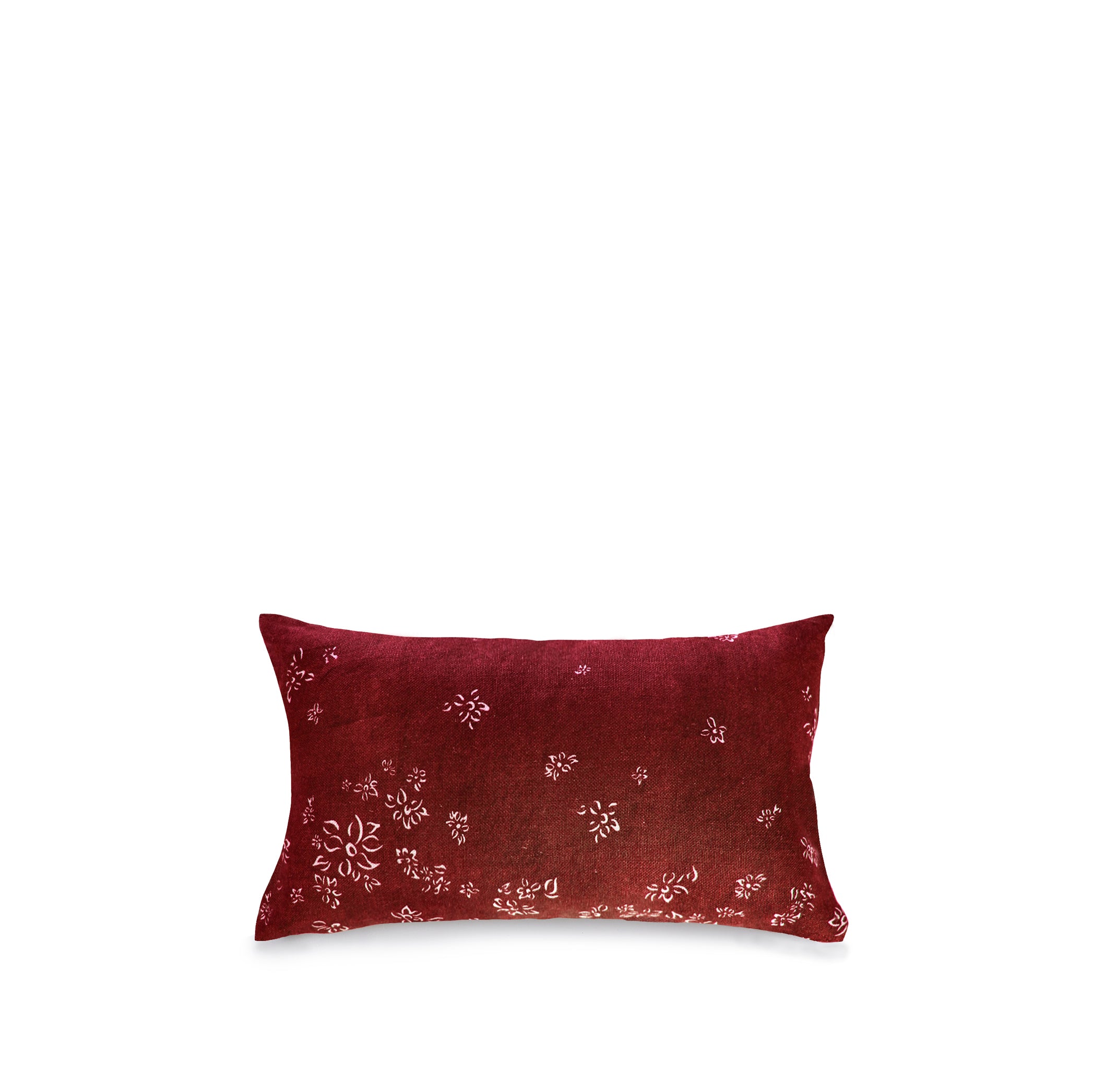 Heavy Linen Falling Flower Cushion in Full Field Claret Red, 50cm x 30cm