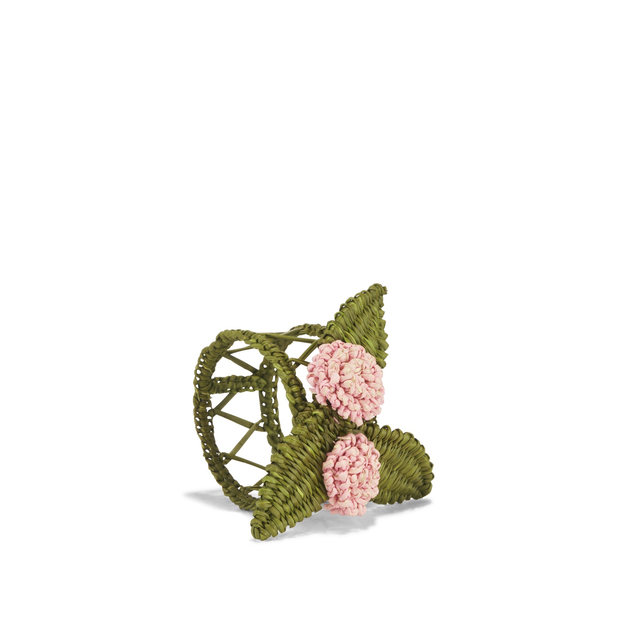 Handwoven Roses Napkin Ring in Pink and Olive Green