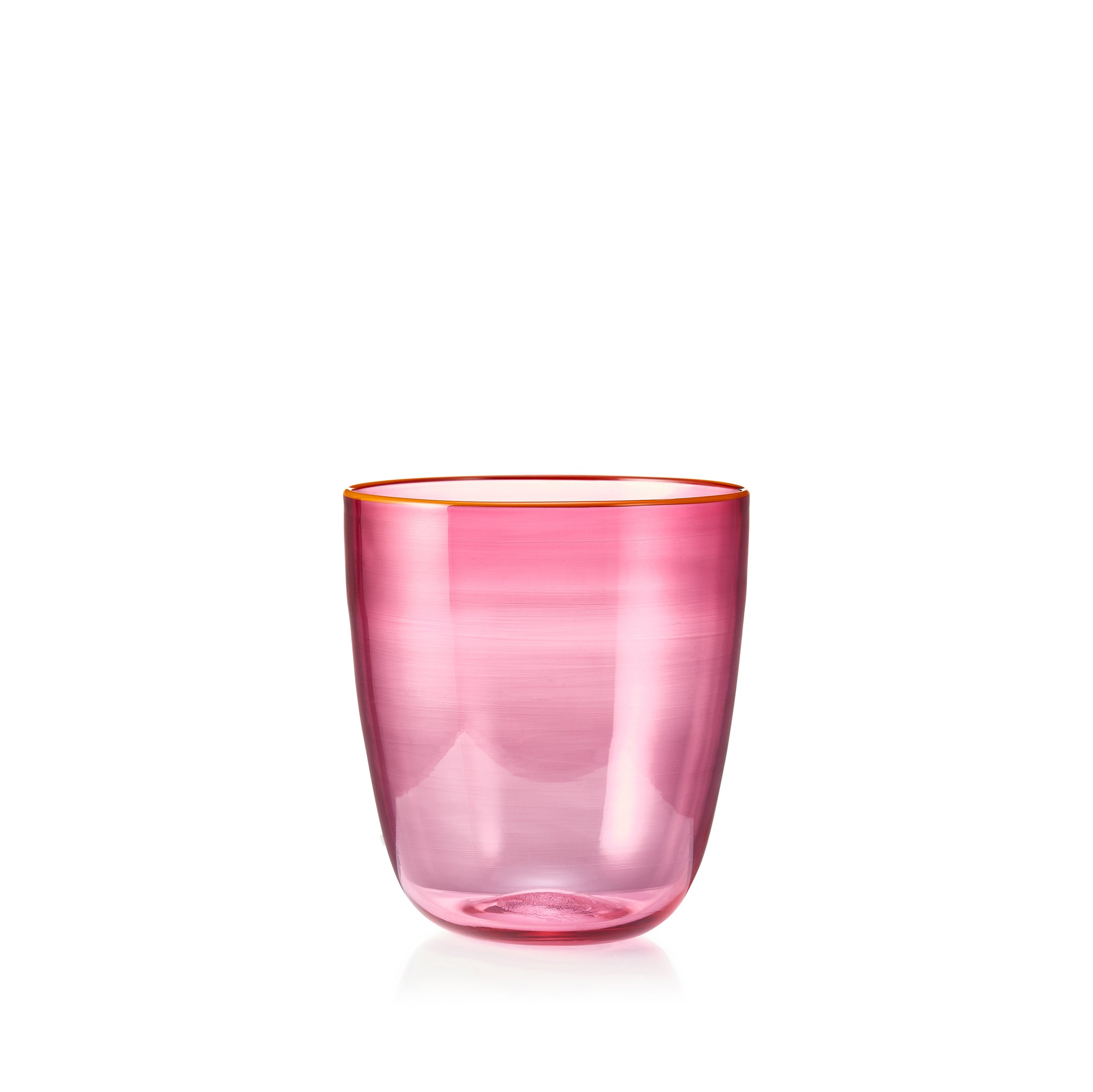 Handblown Bumba Glass Tumbler in Fuchsia Pink with Orange Rim, 30cl