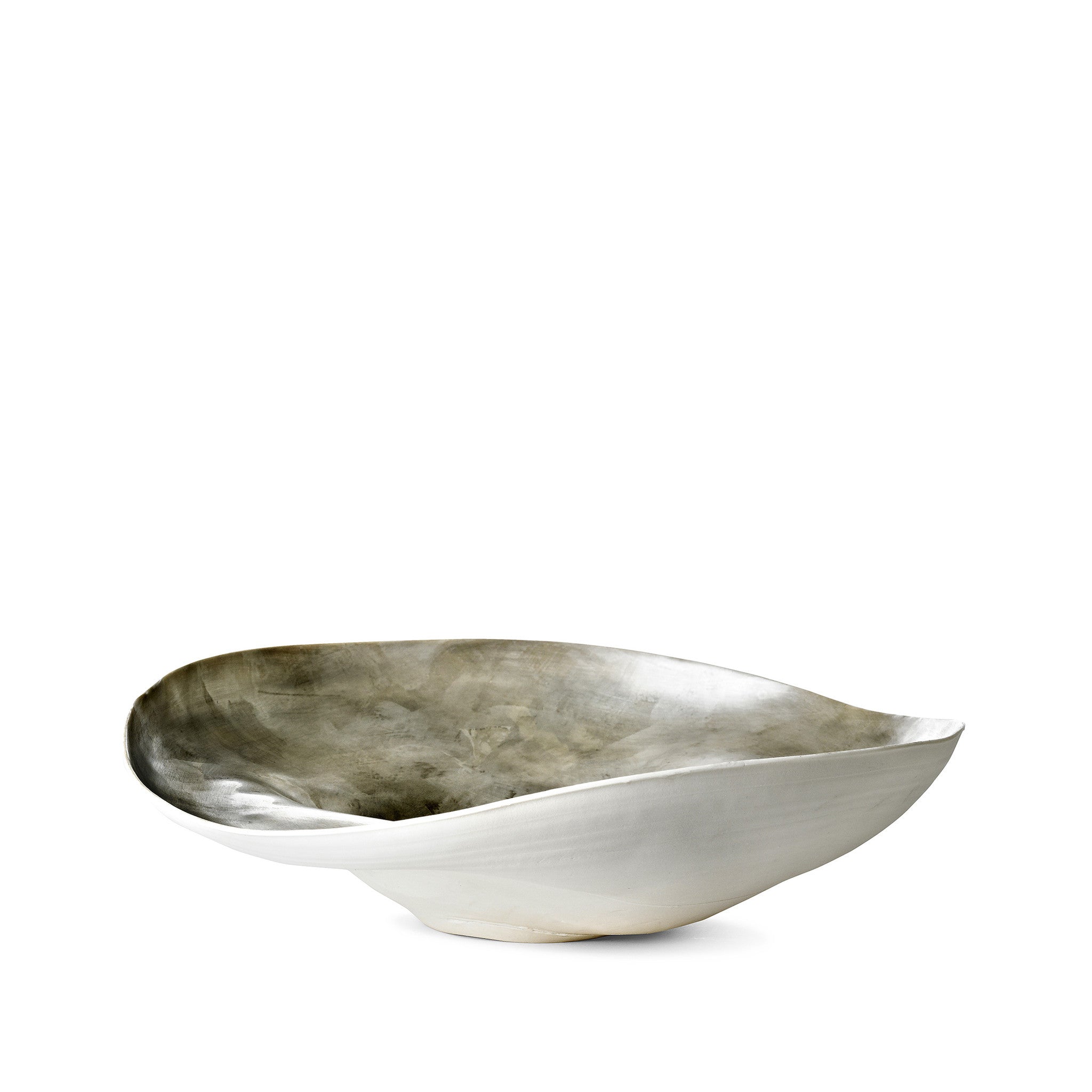 Large Ceramic Shell Bowl in Matte Silver, 30cm