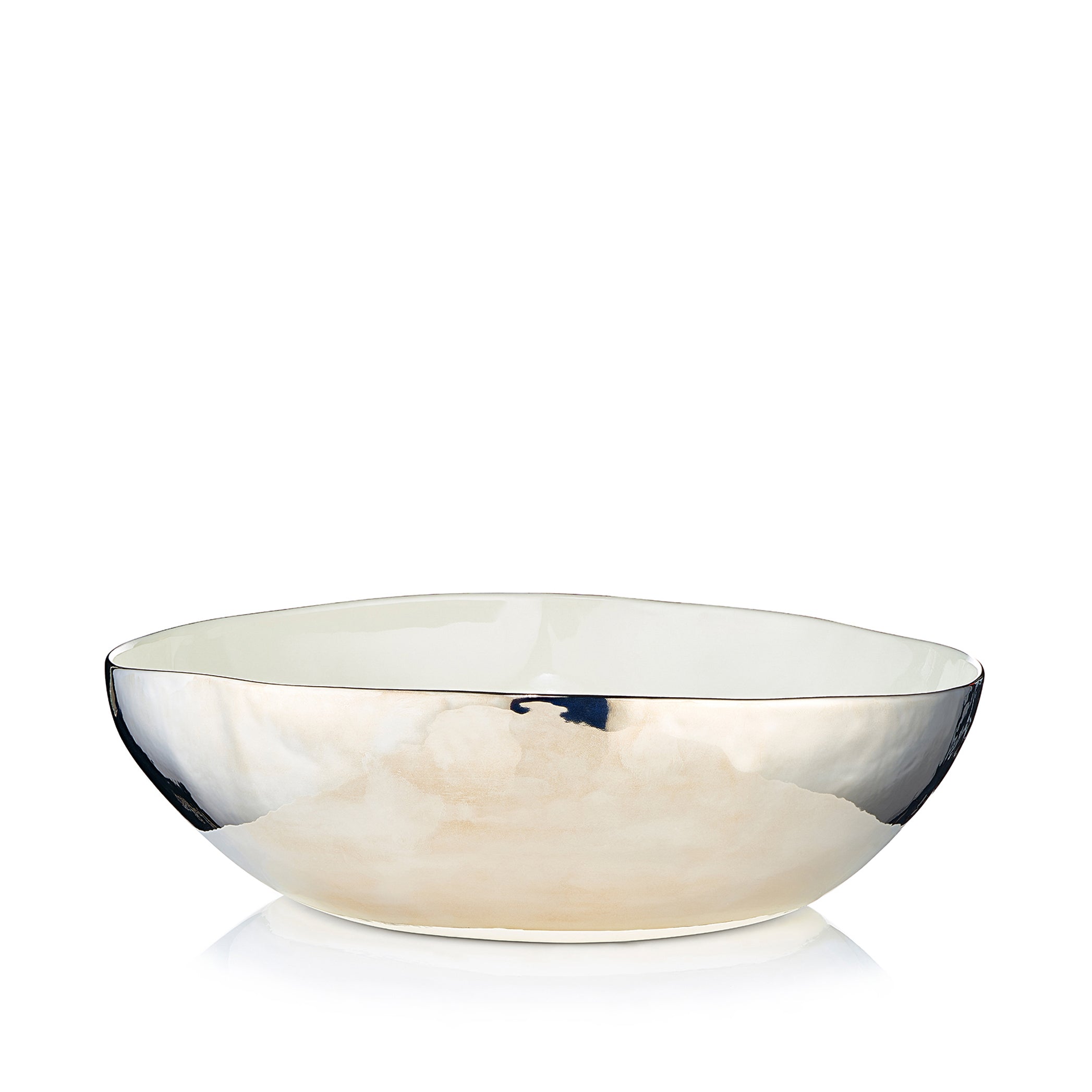 Handmade Round Ceramic Salad Serving Bowl in Silver Exterior Glaze, 30cm