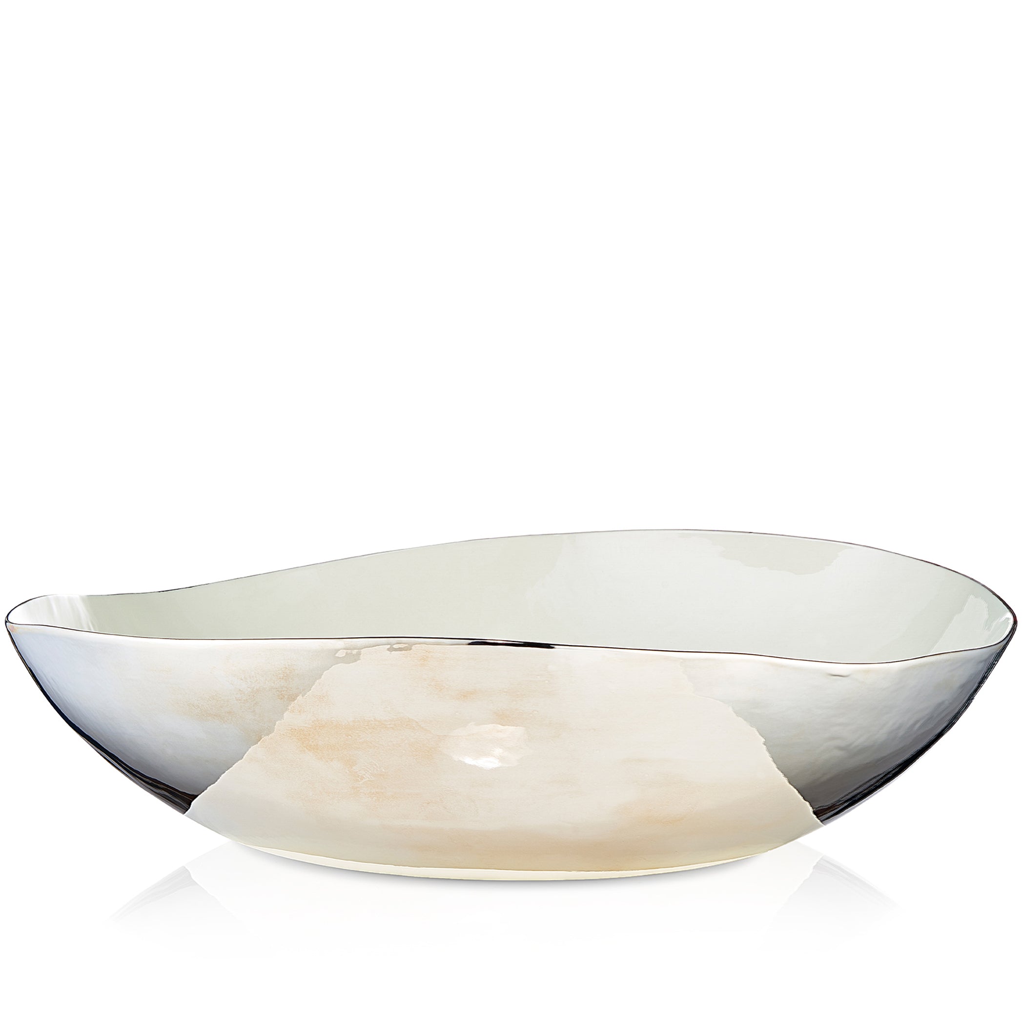 Handmade Round Ceramic Salad Serving Bowl in Silver Exterior Glaze, 43cm