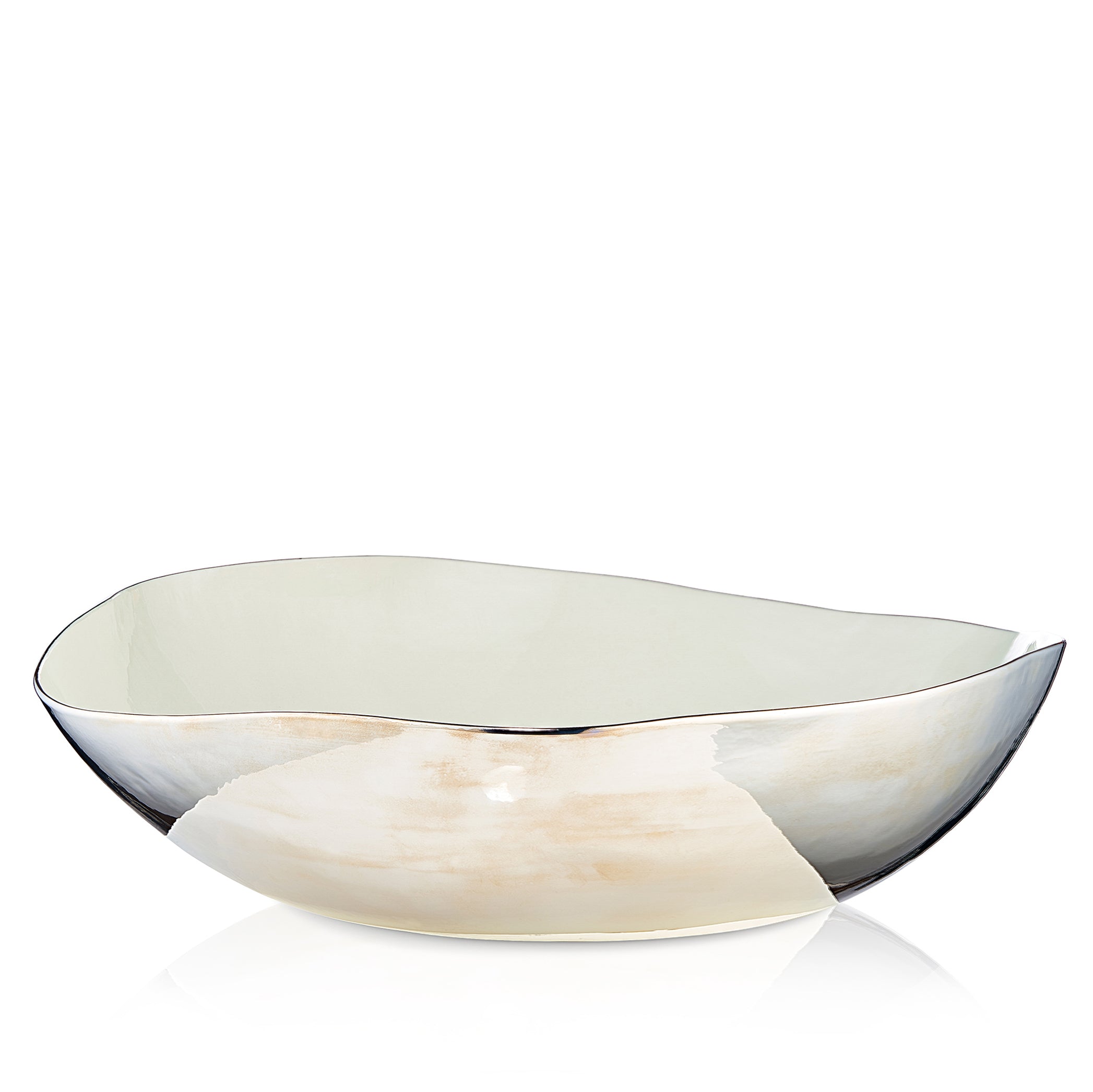 Handmade Round Ceramic Salad Serving Bowl in Silver Exterior Glaze, 43cm
