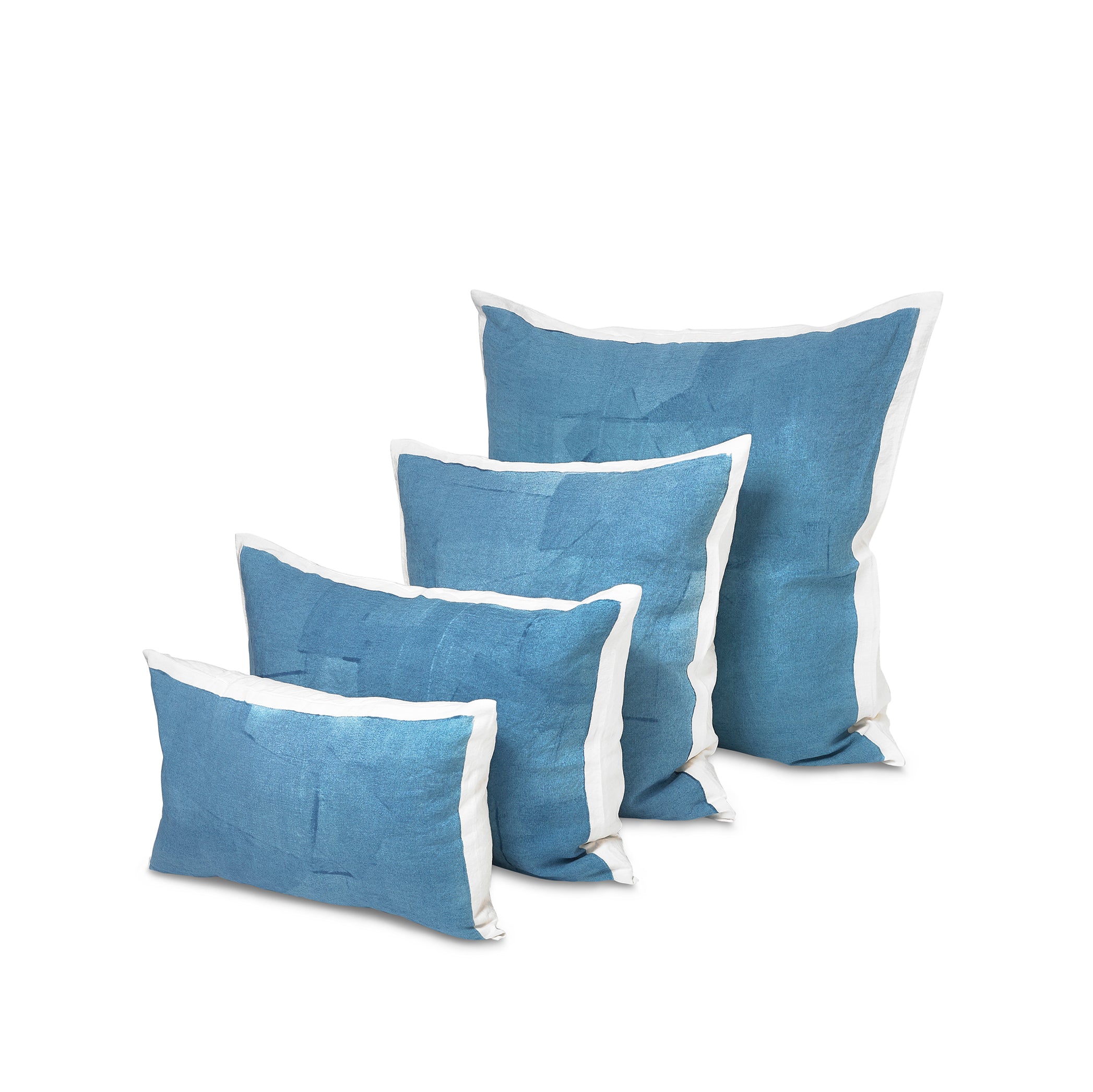 Hand Painted Linen Cushion in Sky Blue, 60cm x 60cm