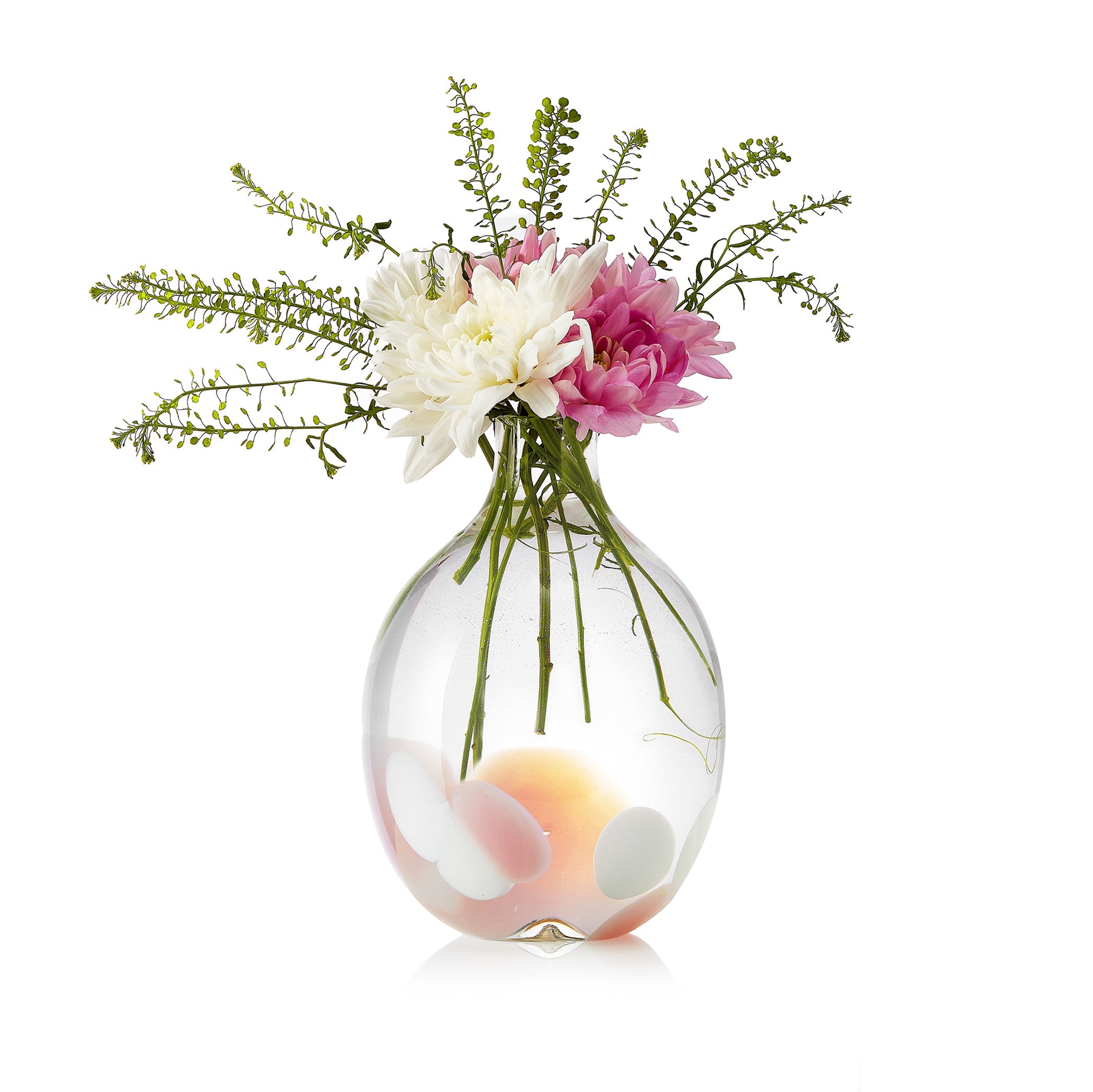 Handblown 'Spotted' Glass Vase in Rose Pink & White, 18cm x 13cm