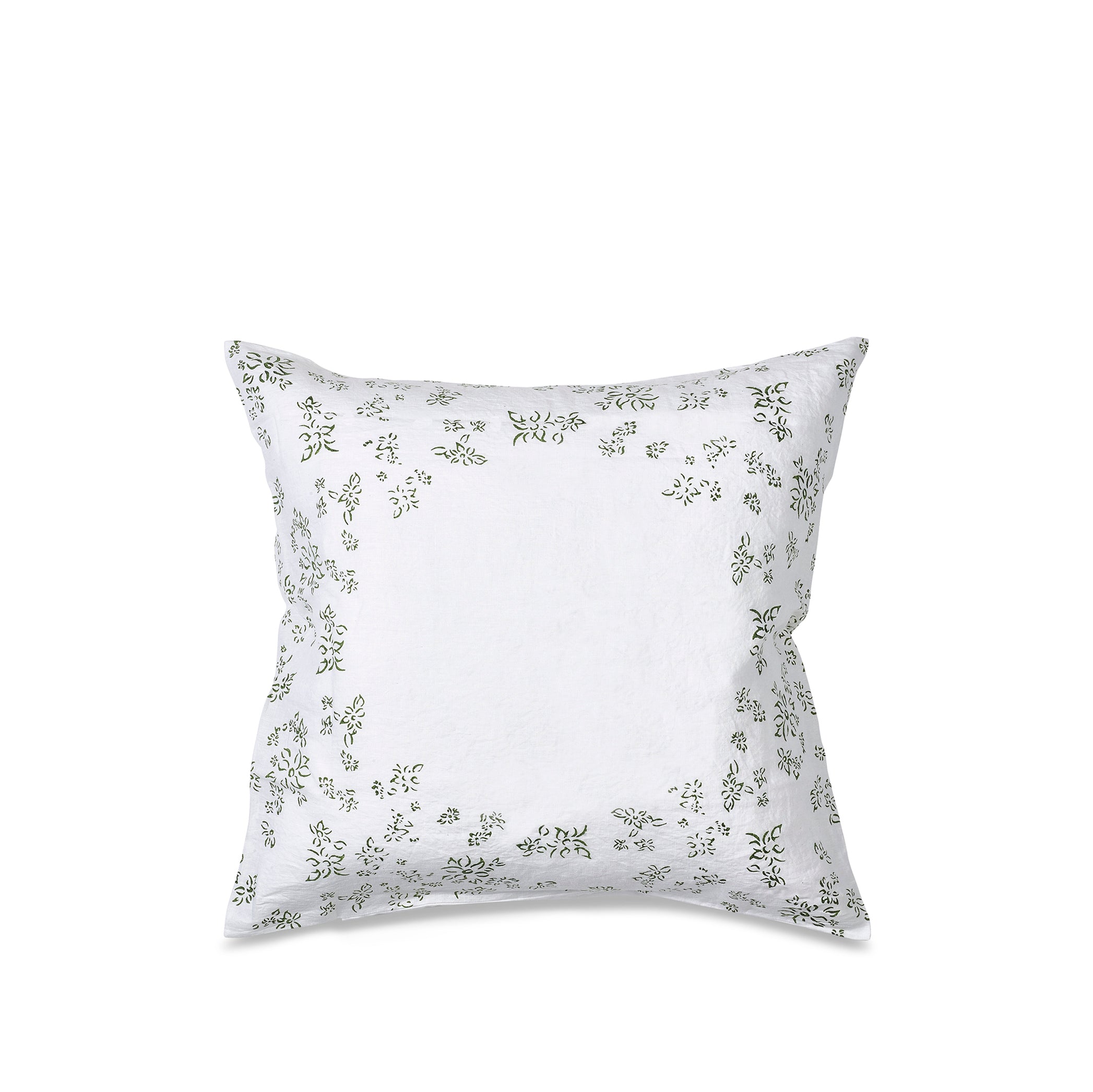 "Bernadette's Hand Stamped Falling Flower" Linen Square Pillowcase in Avocado Green