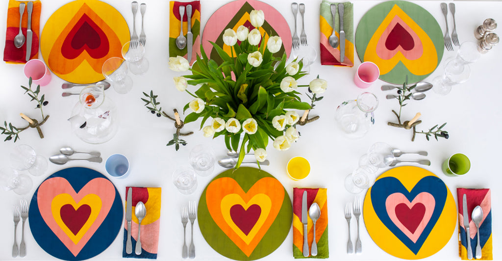 Heart Cork-Backed Placemat/Charger in Lemon Yellow and Midnight Blue