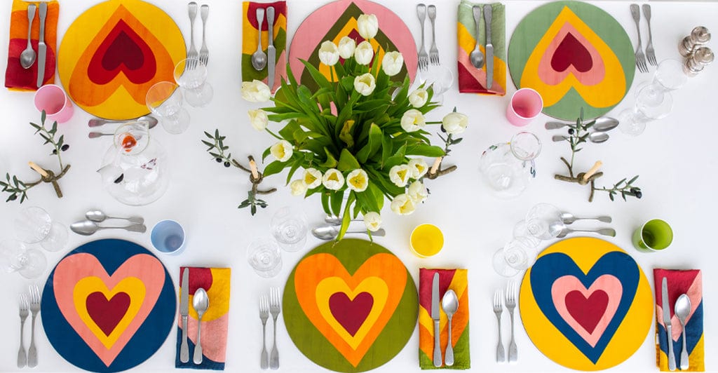 Set of 6 'Heart' Cork-Backed Placemats/Chargers in Mixed Colours